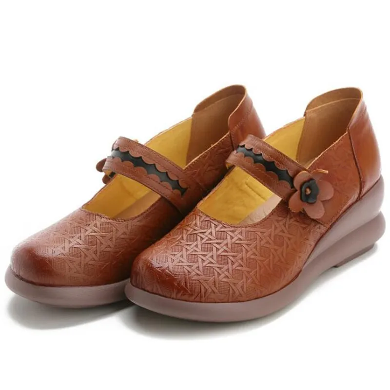 

2022 New Spring Classic Flower Genuine Leather Shoes Casual Women Shoes Fashion Comfort Non-slip Wear Thick Bottom Wedge Shoes