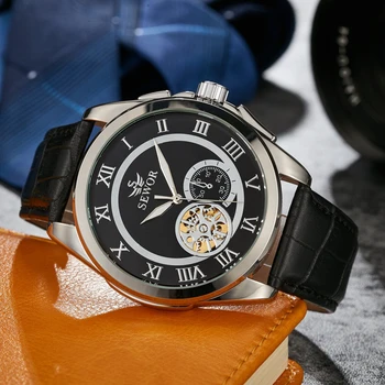 

SEWOR Men Watches Leather Band Automatic Mechanical Watches Men Sports Watches montre homme erkek kol saati horloges mannen