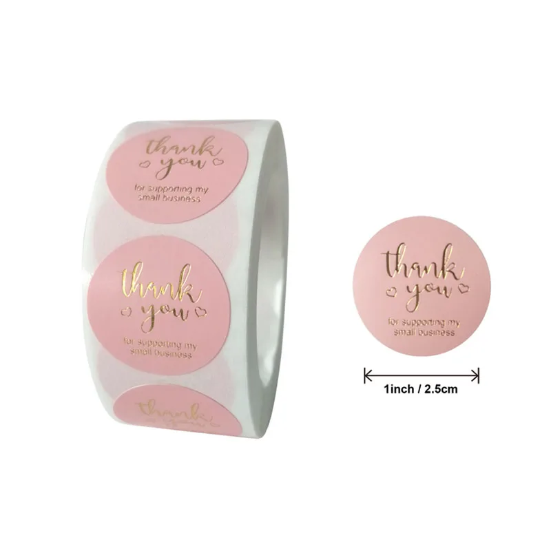 500pcs/Roll Pink bronzing gold foil round sealing sticker gloss stickers scrapbooking for envelope seal labels stickers 1inch