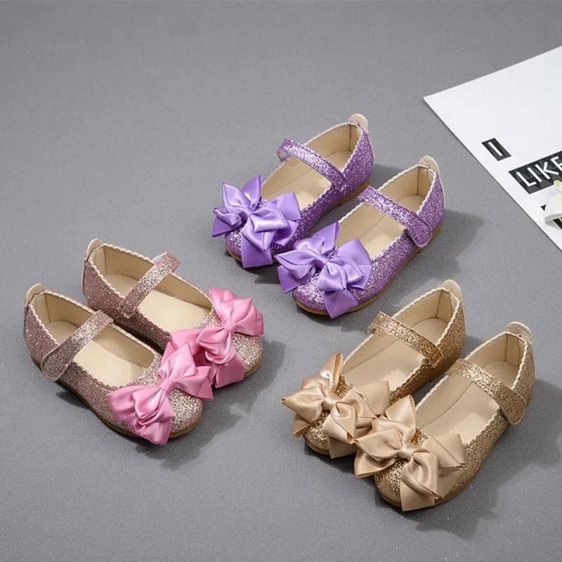 Flowers Children Girls Sequins Purple Gold Princess Shoes For Kids Baby Little Girls Party Wedding Dance Single Shoes New