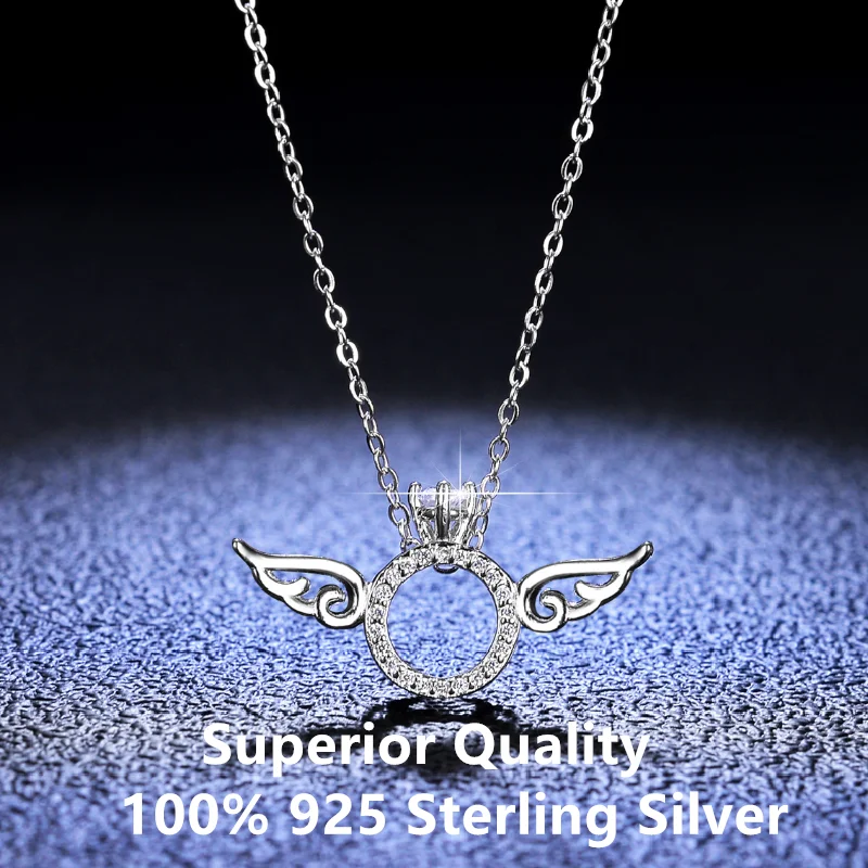 Angel wing shaped mosan diamond 925 Silver Necklace women's Pendant lovely romantic pendant engagement gift exquisite j | Украшения и