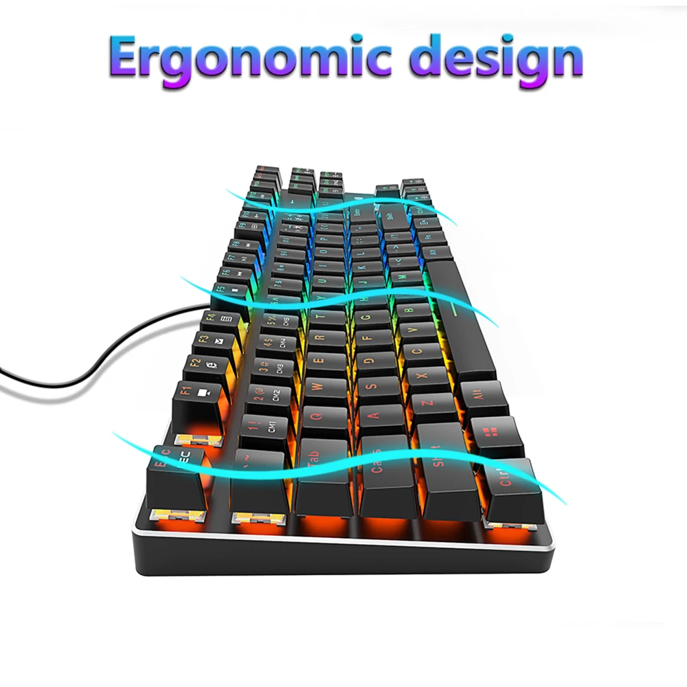 Механическая клавиатура 87 клавиш, игровая клавиатура с защитой от привидения/RGB подсветкой, синий, черный, красный, проводной USB переключатель для геймера, ПК, ноутбука