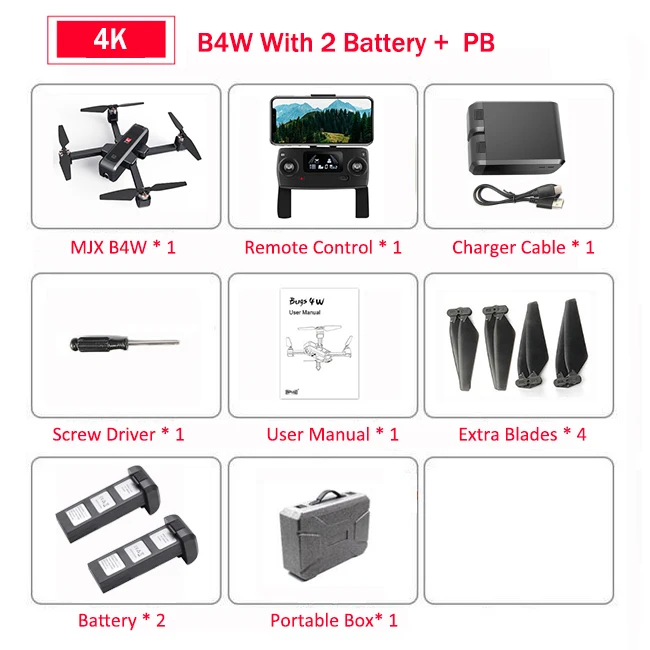 MJX Bugs 4W B4W 5G gps бесщеточный складной Дрон с 4K FHD wifi FPV камерой с защитой от тряски 1,6 км 25 минут оптический поток RC Квадрокоптер - Цвет: Black 2B PortableBox