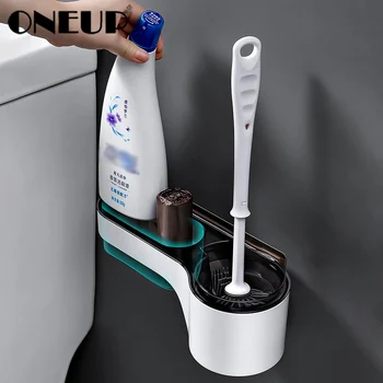 

ONEUP Toilet Brush Holder Wall-Mounted Long Handle Cleaning Brush for Toilet Bath Storage Rack Floor Clean Bathroom Accessories