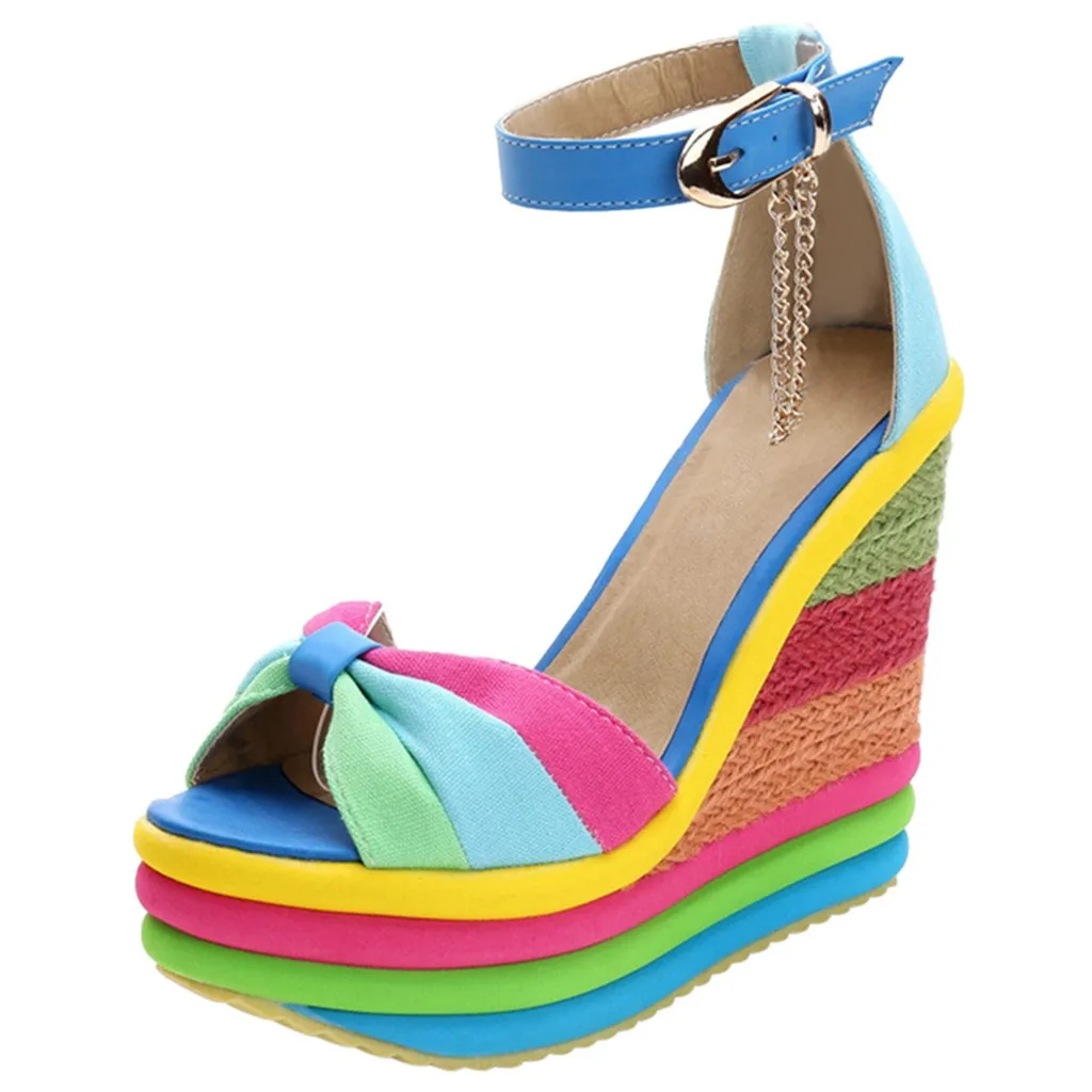 SAGACE Summer Slippers Sandals Female Shoes Multicolor Straw Wedge ...
