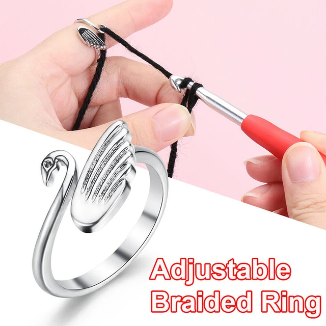 Adjustable Crochet Ring Sillver Color Crocheting Braided Knitting Ring  Knitting Thimbles Yarn Tension Ring Knitting Accessories - AliExpress