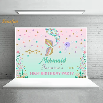 

Sensfun Custom Backdrop Mermaid Theme First Birthday Party Photography Background Photophone Photo Studio Photo Props Photobooth