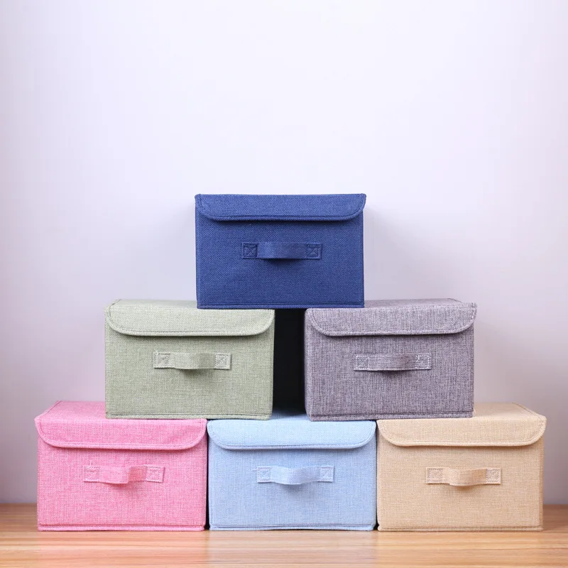 

Cotton Linen Fabric Folding Storage Box Foldable Bins Toys Organizer with Lids and Handles Storage Basket Laundry Basket