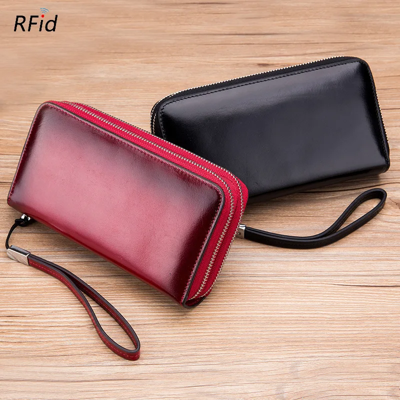 

New RFID Long Wallet for Women Genuine Leather Female Travel Purse High Capacity Zipper Women's Wallet 24 Cards Holder