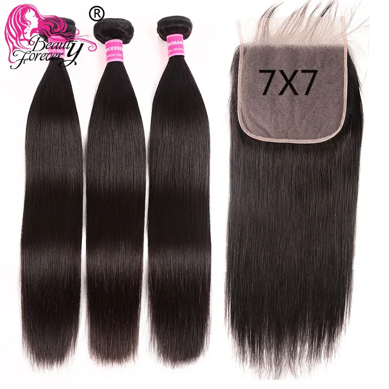 Beauty Forever Brazilian Hair Straight Lace Closure Remy Human Hair 7*7 Free Part Closure 130% Density Natural Color