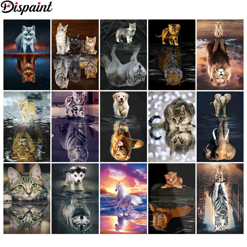 Dispaint Full Drill Diamond Painting &quotAnimal cat dog lion&quot DIY Picture Of Rhinestone 5D Embroidery Cross Stitch Decor | Дом и сад