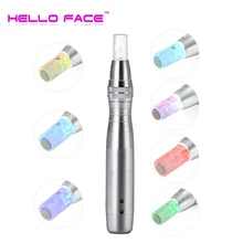 HELLO FACE Electric Derma Pen 7 Colors Lights LED Photon Pen with 12 Pin Adjustable Nano Micro Needle Face care tool
