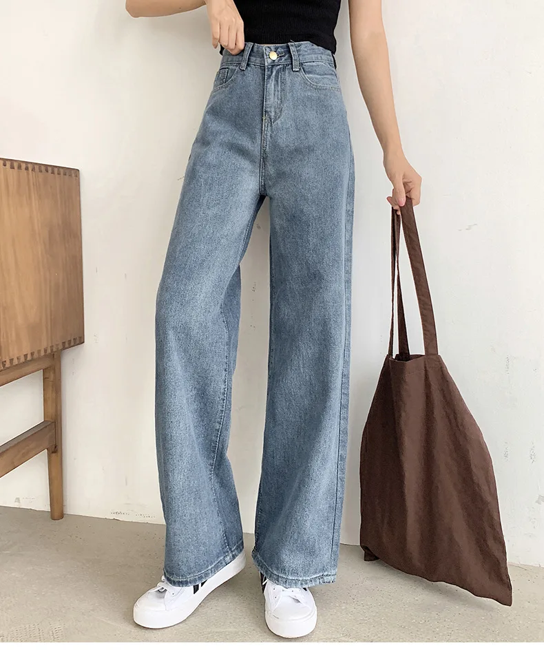 Широкие джинсы женские осенние новые свободные повседневные широкие брюки-стильные брюки женские тонкие с высокой талией Hyuna