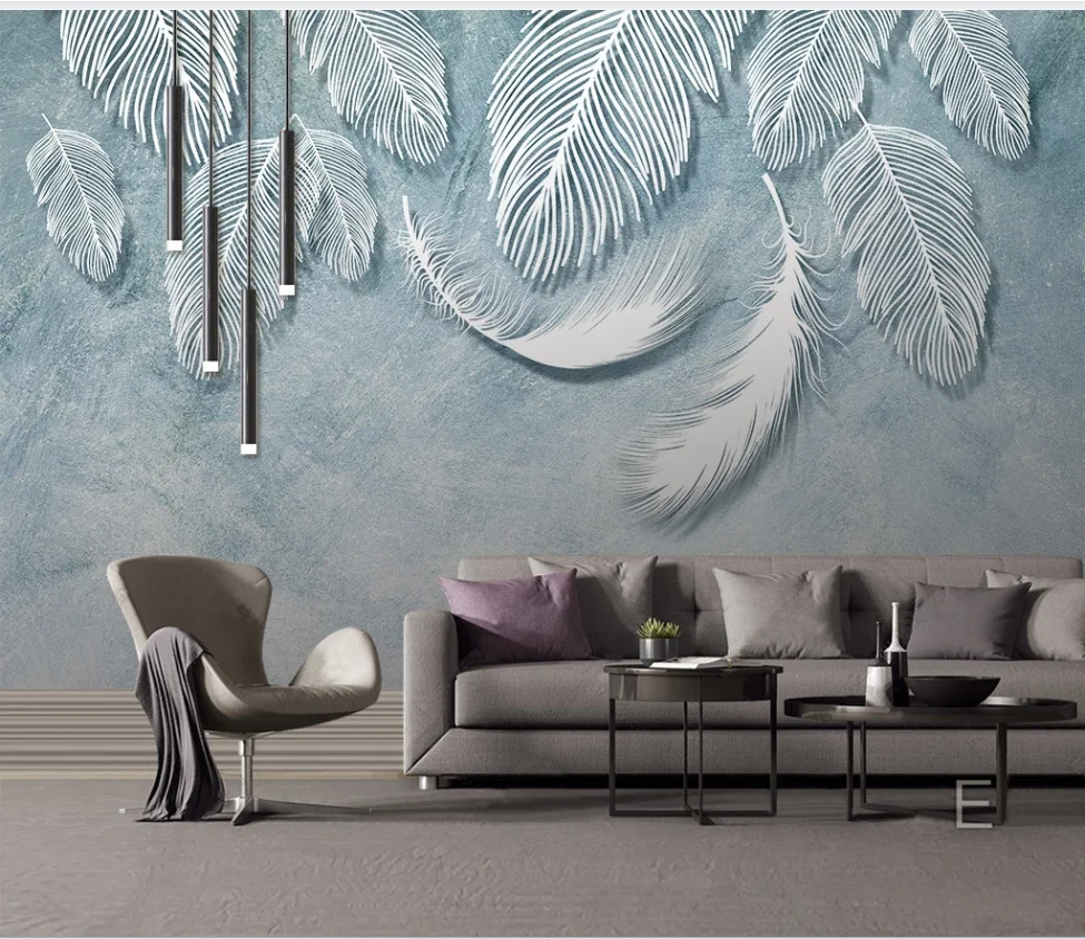 XUE SU Custom large wallpaper mural modern fashion color white feather texture art bedroom living room TV background wall