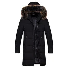 Новинка, зимний длинный теплый пуховик для мужчин, Воротник из натурального меха, с капюшоном, Veste Homme Hiver