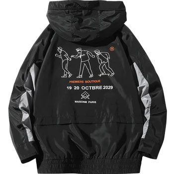 

2019 Men Hooded Jackets Windbreaker Patchwork Pullover Tracksuit Hip Hop Streetwear Zip Up Track Jacket Coat ABZ589