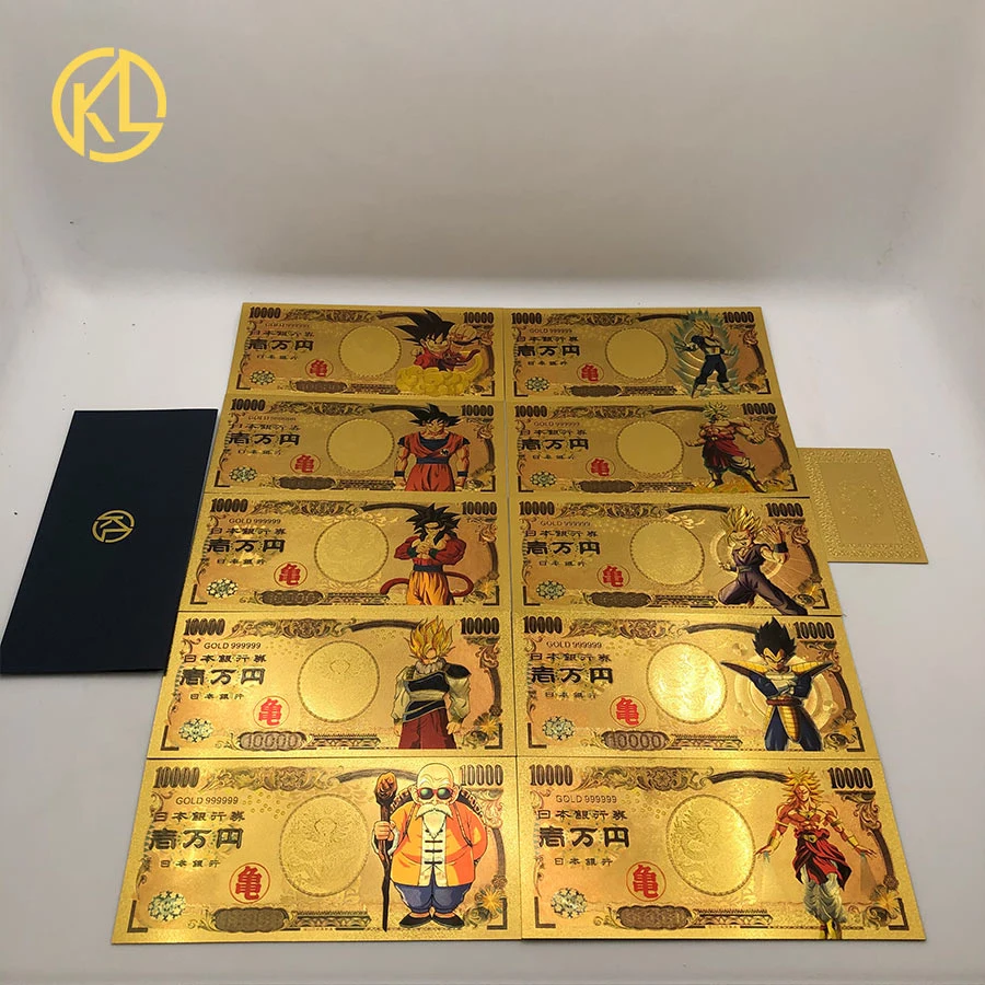 1 шт. Япония 10000 Йен банкнота Золотая фольга банкнота Qute dragon ball Sun Wukong позолоченная коллекция банкнот подарки - Цвет: 10pcs