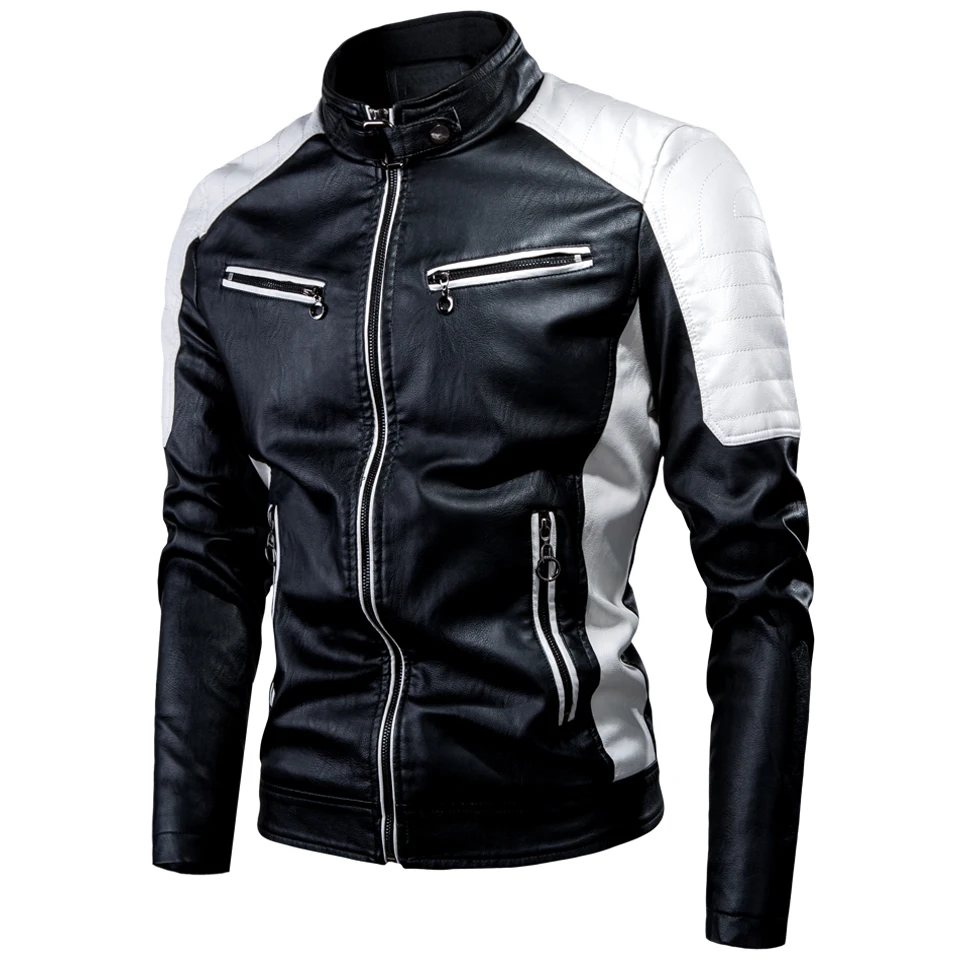 Ucrazy Men 2021 Winter Casual Motor Spliced Leather Jacket Coat Men Autumn Fashion Biker Vintage Warm Leather Jacket Coat Men