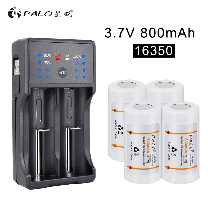 PALO 3 7 V 800mAh 16340/16350 литий-ионная аккумуляторная батарея батареи с интеллектуальным