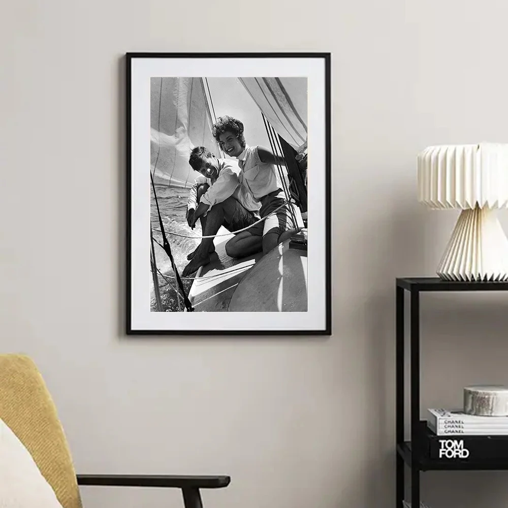 Vintage Poster Photo Print John F. Kennedy and Jackie onassis sailing Photography Canvas Painting President Room Decoration | Дом и сад