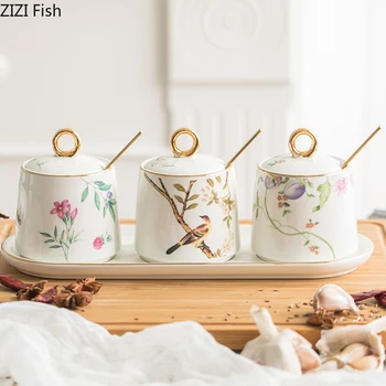 

Creative Ceramics Seasoning Box Pepper Spice Seasoning 3 / 4-piece SetKitchen Cruet Condiment Bottle Jars Storage Box