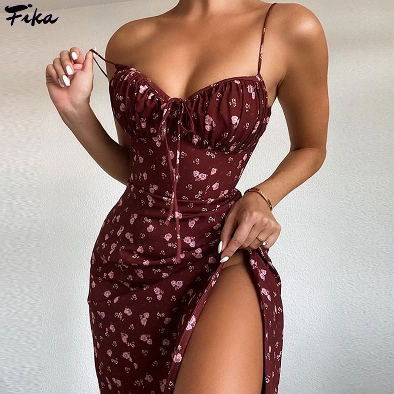 De Split Sexy vestidos de la rodilla-longitud impresión sin respaldo Desses para las mujeres Floral de primavera fiesta elegante Vestios vestido sin mangas de verano