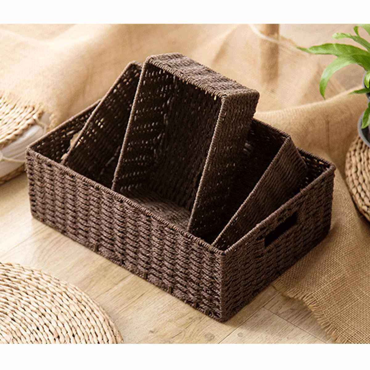 

Hot 3x Table Storage Box Paper Rope Storage Basket Fabric Storage Container Set Drawer Organizers for Underwear Socks Clothing T