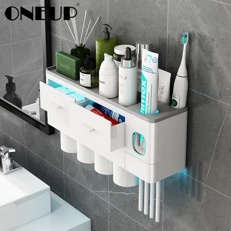 Toothbrush-Holder Toiletries Storage-Rack Bathroom-Accessories-Set ONEUP Automatic Wall-Mount