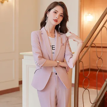

2020 New Women Official Lady Pant Suits Business Single Button Blazer Suit Jackets Trousers Two Pieces Set Suit Plus Size