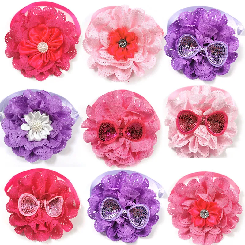 

50pcs Valentine's Day Flower Style Pet Dog Bow Ties Adjustable Pet Collar Dog Bow Tie for Small Medium Dog Girl Flowers Bow Ties