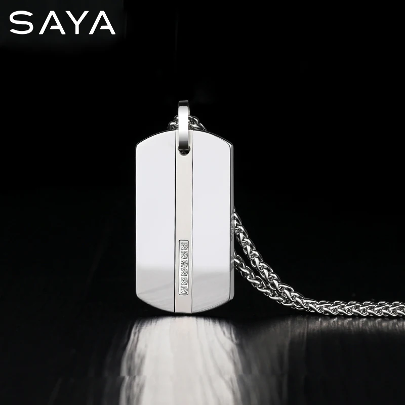 2022 Men Pendants  Necklace for Male,Classic Tungsten Inlay CZ Stones with Titanium Steel Cuban Chain, Free Shipping, Engraving