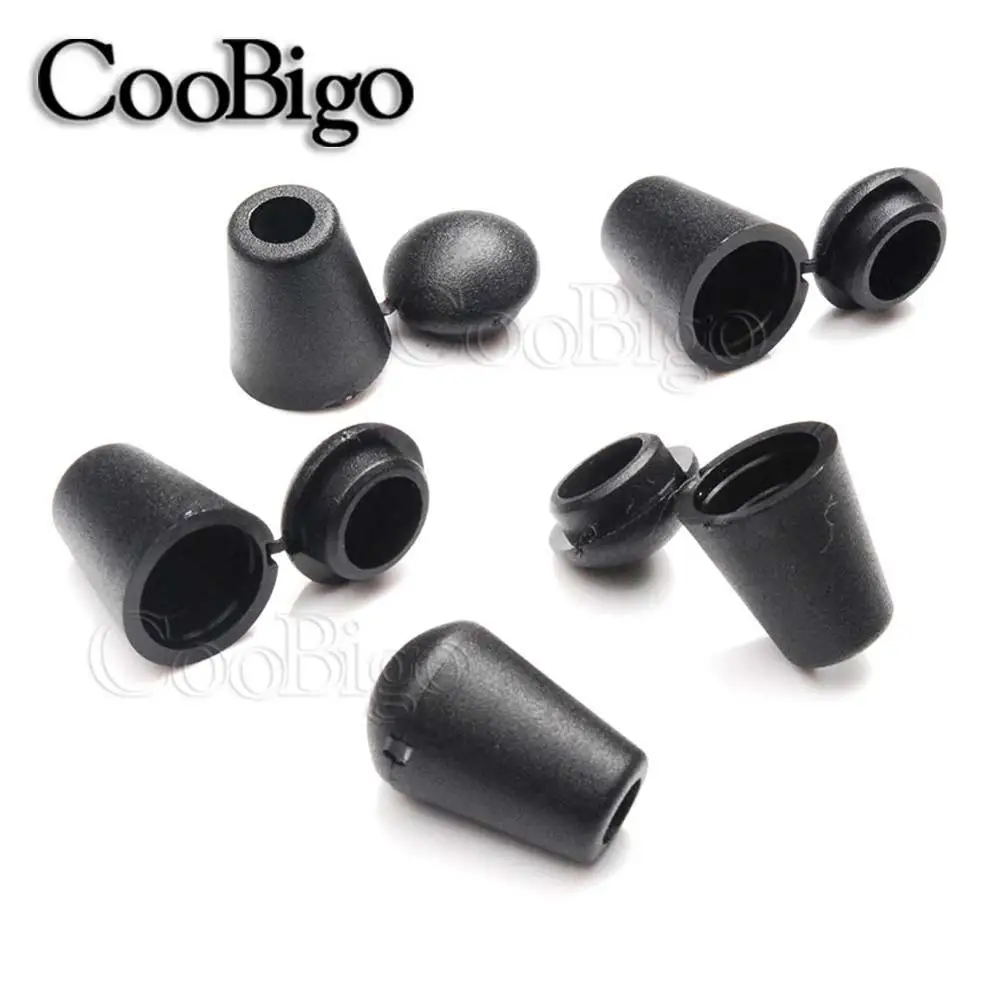 

10pcs Black Plastic Cord Ends Bell Stopper With Lid Lock Toggle Clip For Paracord Clothes Bag Sportswear Shoelace Rope Parts