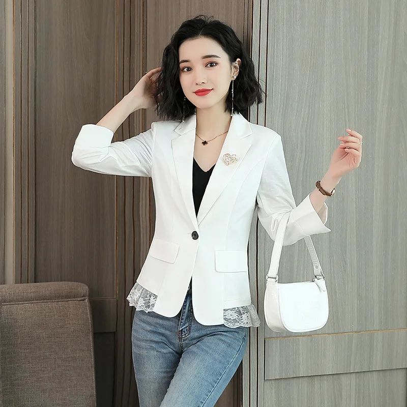 

2019 Summer New Style Korean-style Fashion Lace Joint Small Coat Short Career Ol Elegant Leisure Suit WOMEN'S Dress