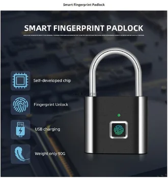 

Smart Keyless USB Rechargeable Fingerprint Padlock For Locker Sports School Zinc alloy Metal