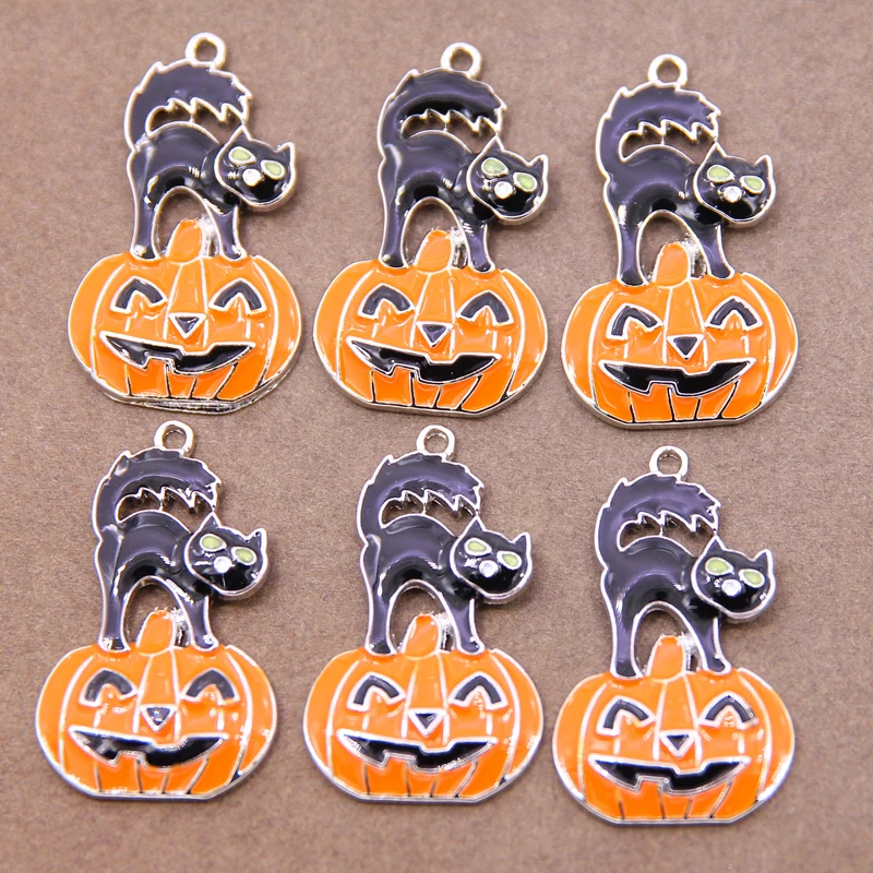 50pcs 39*24mm Cute Halloween Charms Jewelry Making Enamel Bat Pumpkin Ghost Charms Pendants for DIY Necklaces EarringsAccessorie
