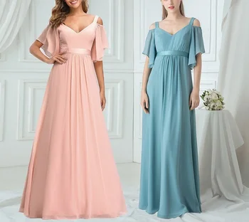 

Plus size Robe De Soiree Evening party Dresse Long A-Line V-Neck Short Sleeve chiffon applique Formal Dresses Women Elegant Gown
