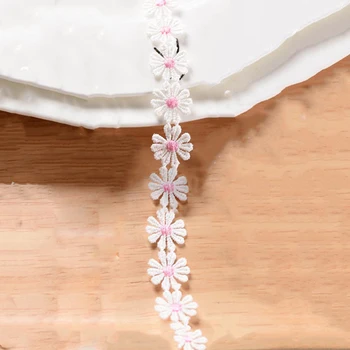 

Pink Yellow Daisy Chain Lace Trim Trimming Applique Ribbon Guipure Embroidered