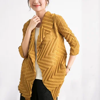 

Pleated Outerwear Women's New Design Pure Color Loose Versatile Cardigan