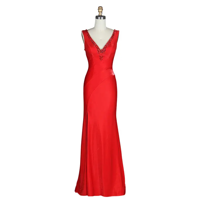 New Dress Sexy V-Neck Evening Dress Robes High Quality Red And Applique Evening Dress Elegant Party Birthday Party Ball - Цвет: Red