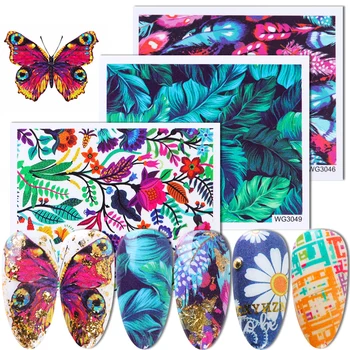 

24pc Flower Leaf Nail Art Stickers Feather Butterfly Transfer Water Slider Geometric Strips Flakes Decals Decor JIWG3046-3069