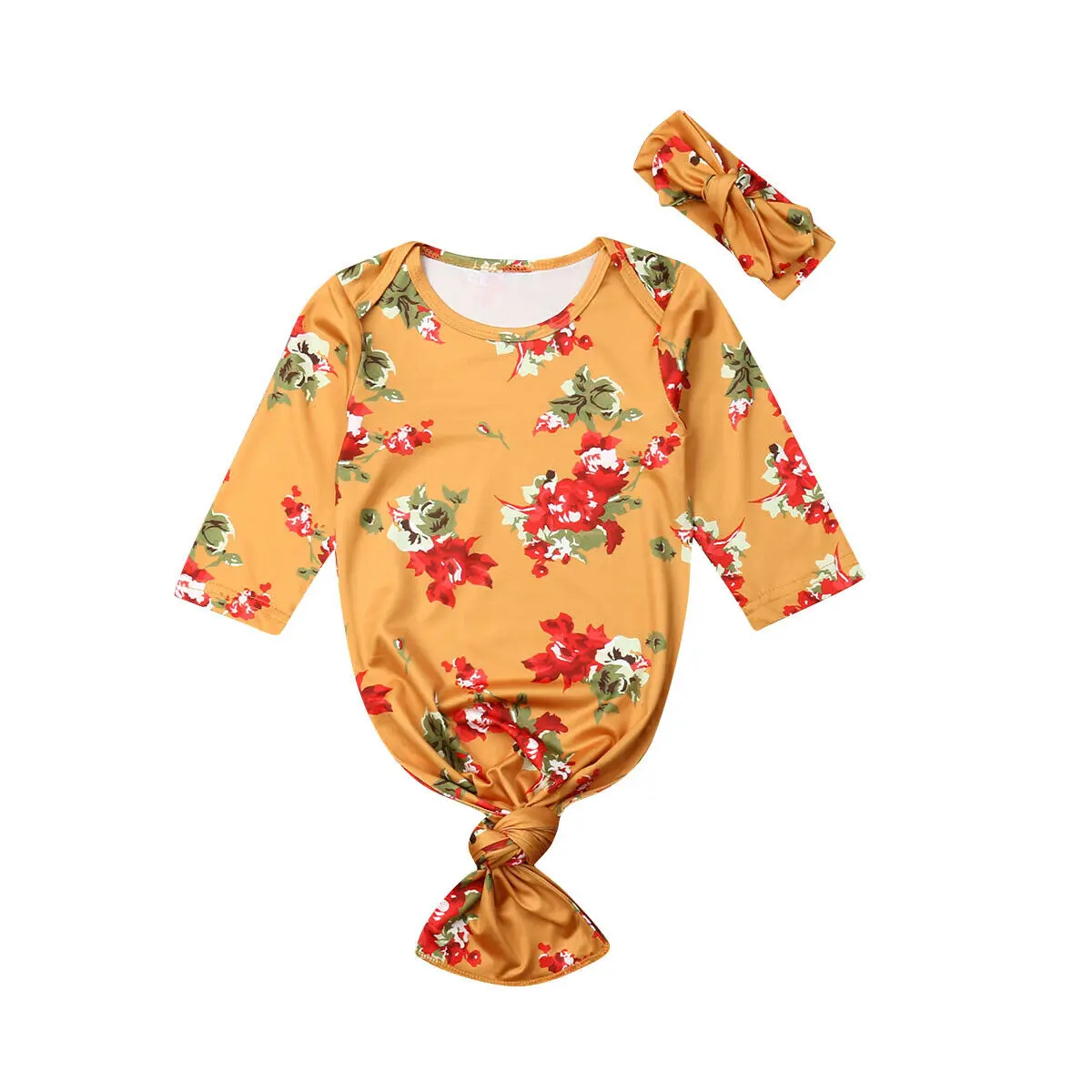 Для малышей, с цветочным узором постельное белье осенью и зимой одеяло для сна мешок+ повязка на голову, 2 предмета в комплекте Повседневное с цветочным рисунком для маленьких девочек спальные мешки для детей от 0 до 6 месяцев - Цвет: Цвет: желтый