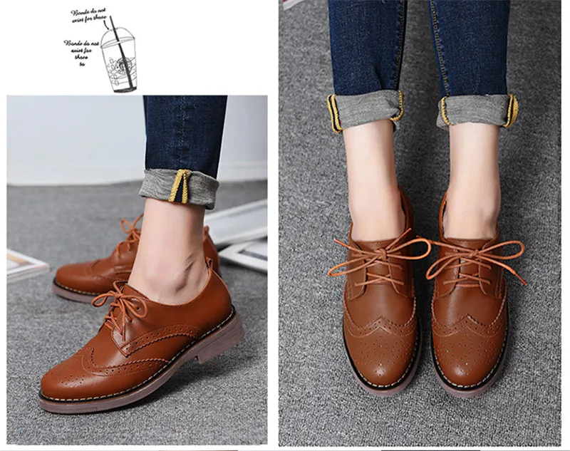 Spring Autumn Lace-Up Soft Leather Women Shoes Oxford Vintage Carved Flat Oxford Shoes For Women Big Size 41 Female Brogue Shoes (17)