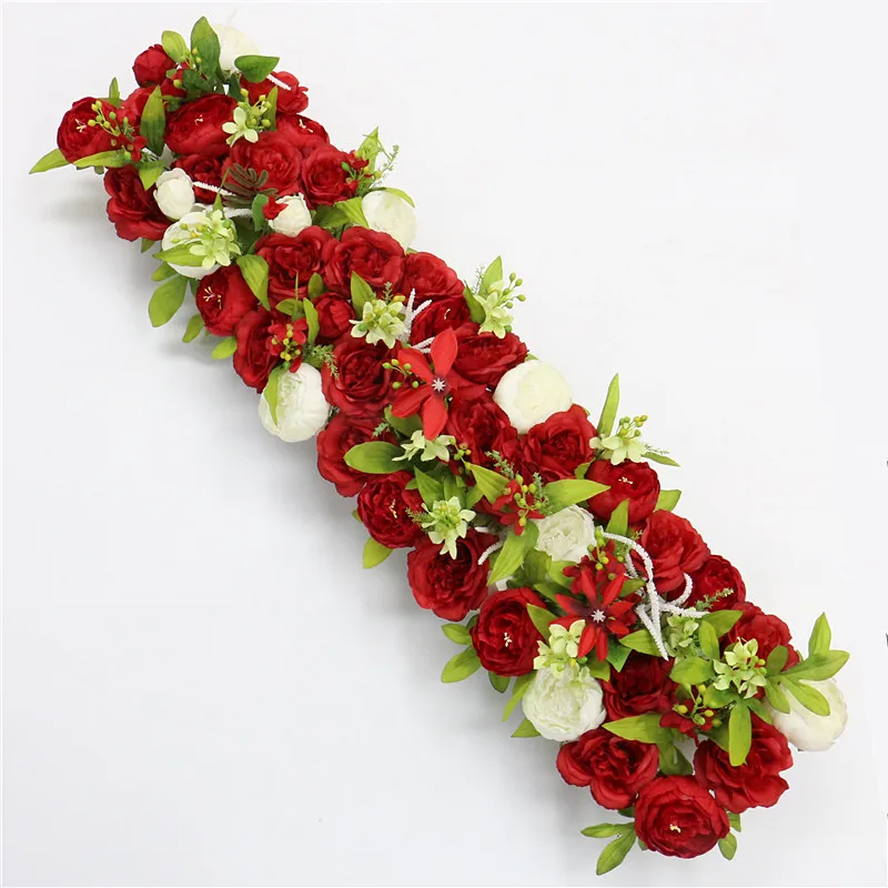 custom made Artificial rose flower row Wedding background wall arch Welcome desk decorative fake flower Home holiday decoration - Цвет: D Red