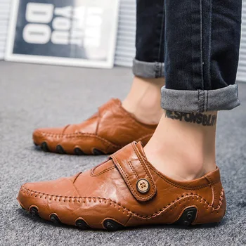 

LIMEIKE Men's Casual Shoes British Style Moccasins Genuine Leather Flats Loafers Footwear Men