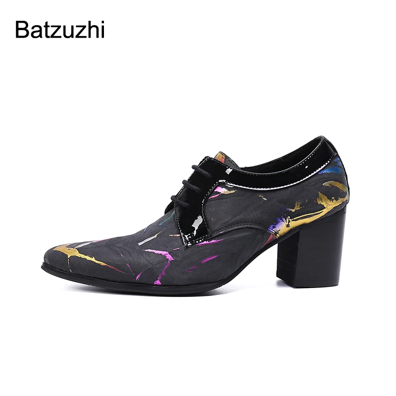 Batzuzhi 7cm High Heels Leather Men's Shoes Lace-up Luxury Handmade Party and Wedding Shoes for Men Botas Hombre, Big Size US12