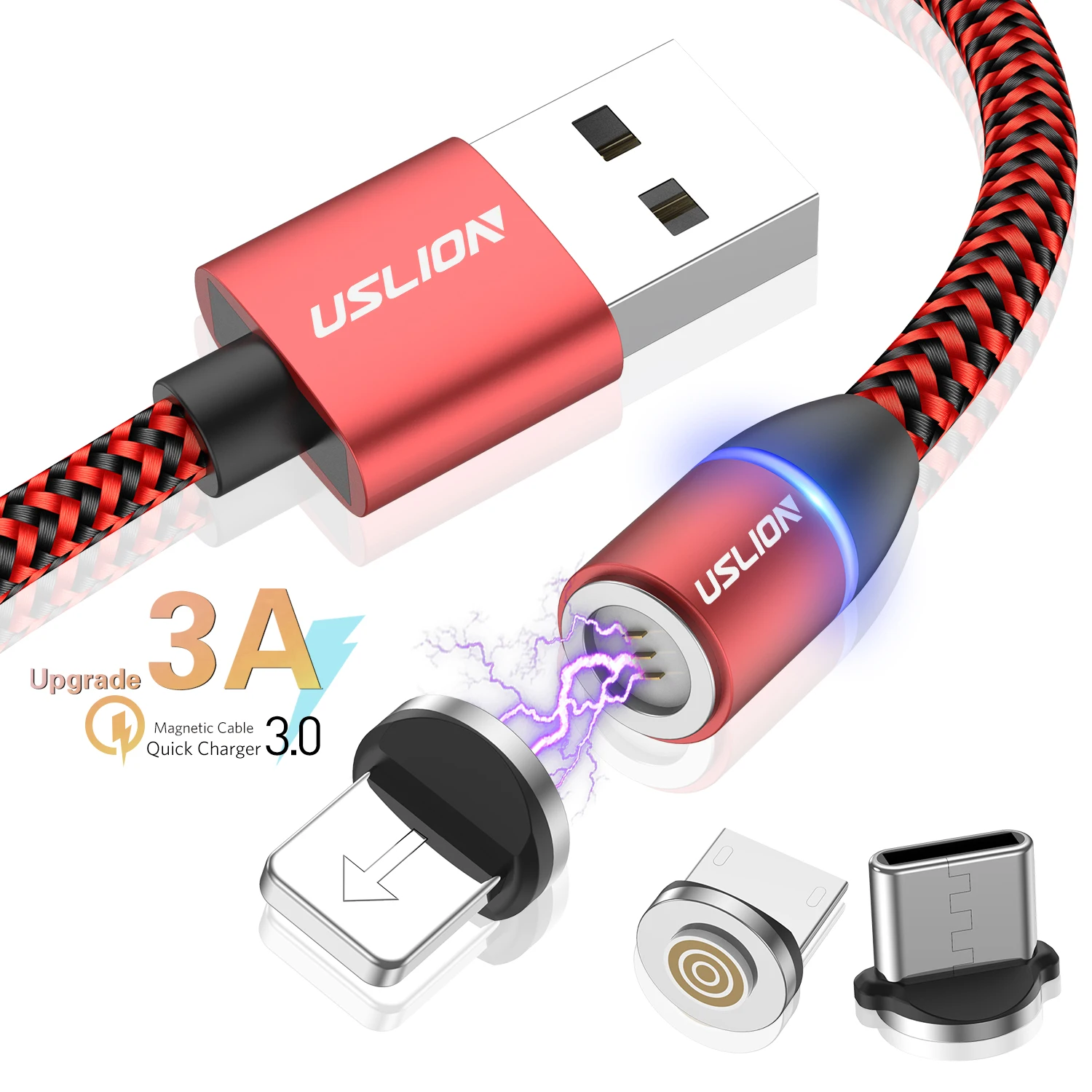 USLION 3A USB кабель Магнитный для samsung S9 Быстрая зарядка Micro Xiaomi type C Магнитная