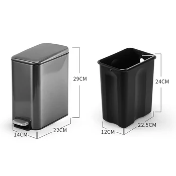 

5L Rectangular Small Stainless Steel Step Trash Can Wastebasket Garbage Container Bin for Bathroom For Drop Ship