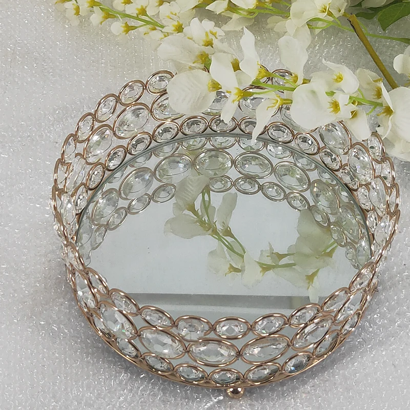 Crystal Cosmetic Tray Decorative Vanity Mirrored  Rhinestone Jewelry  Display Plate - Storage Trays - Aliexpress