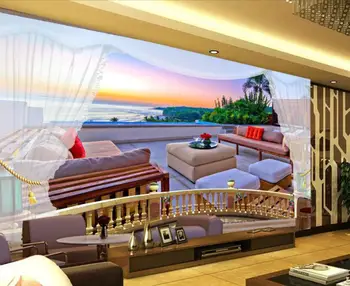 

CJSIR Custom 3D Wall Mural Wallpaper 3D Seascape Sightseeing Balcony TV Background Decorative Wall Wall Paper Home Decoration