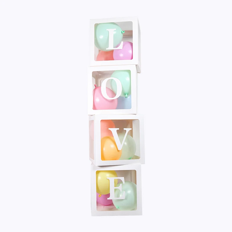 white LOVE Детский душ 4 шт. прозрачная коробка шар 1-й День рождения Babyshower вечерние украшения Свадебный декор любовь ребенок Подарочная коробка поставки - Цвет: white LOVE